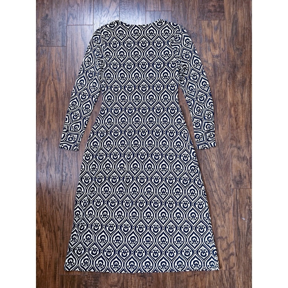 Boden • V-neck Jersey Midi Dress French Navy blue white Geo Cascade pattern - Picture 9 of 11